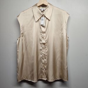 Banana Republic Button Down Shirt Women Size L Champagne Satin Sleeveless New